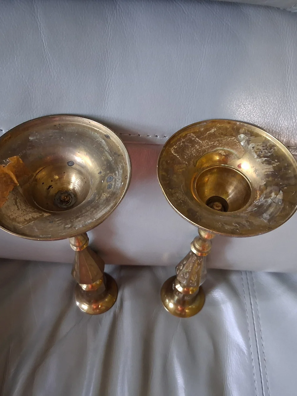Vintage Pair Brass Candlestick Holders With Floral Etching